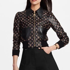Louis Vuitton Leather Biker Jacket Black/Brown Size 36 Gently Used‎